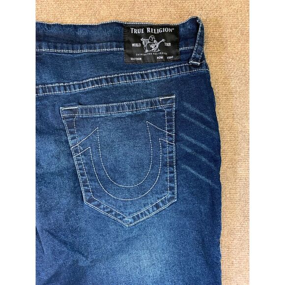 True Religion Rocco Jeans Mens 42x32 Relaxed No Flap Whiskers Blue Denim - Picture 2 of 13